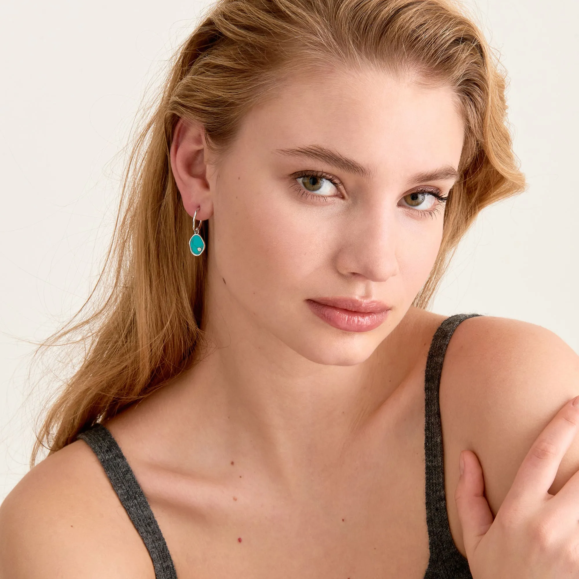 Silver Tidal Turquoise Mini Hoop Earrings