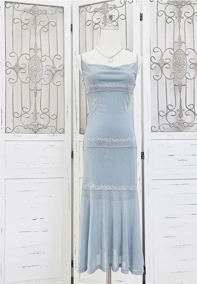 Sky Blue Starry Mermaid Midi Slip Dress