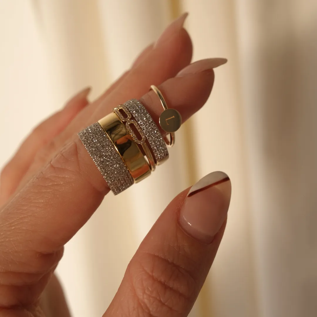 Slim Diamond Pave Boyfriend Ring in 10k Gold