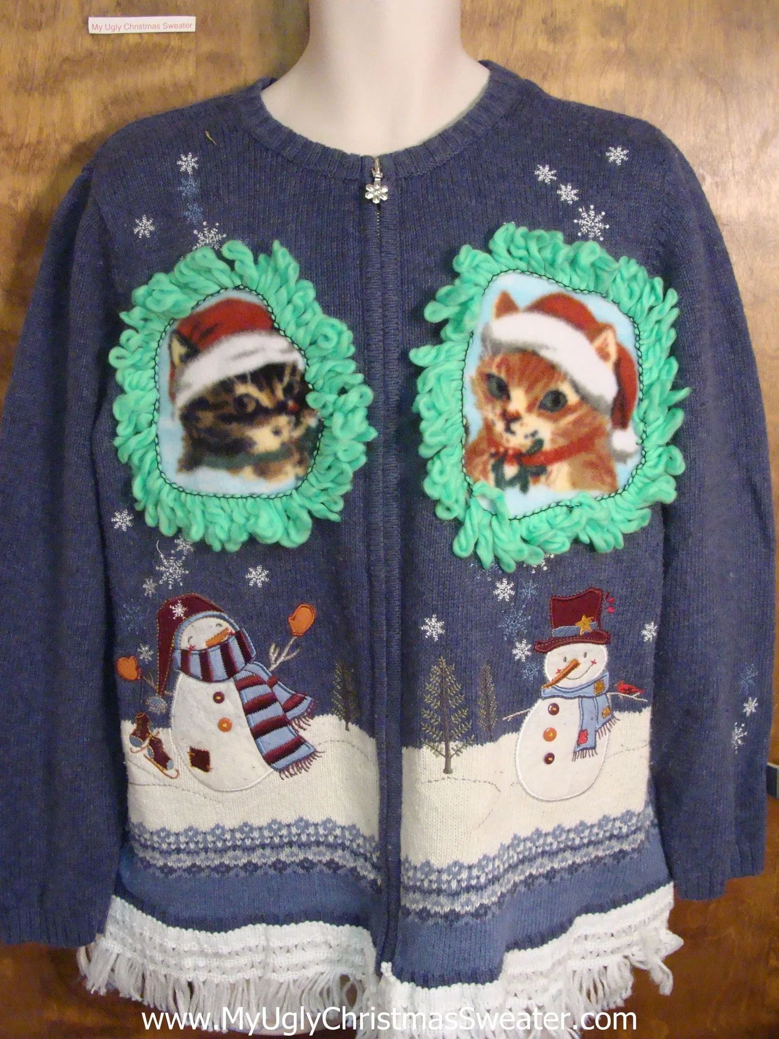 Snowman Pair with Kittens Ugly Christmas Sweater