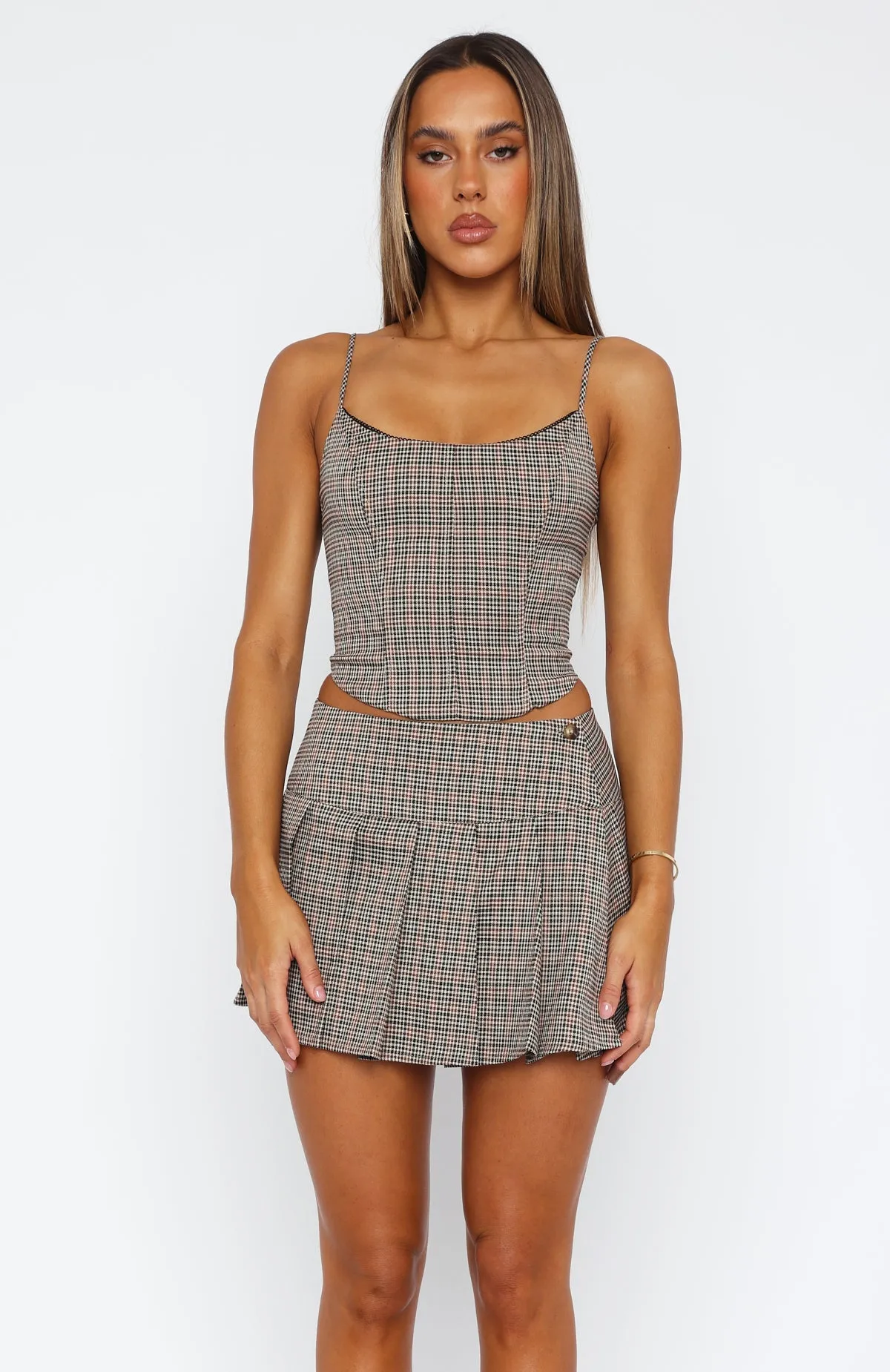 So Simple Pleated Mini Skirt Brown Plaid