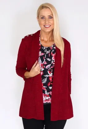 Sophie B Red Knit Open Cardigan with Button Shoulder