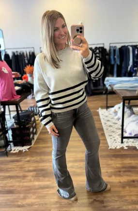 Striped Crop Boatneck Sweater