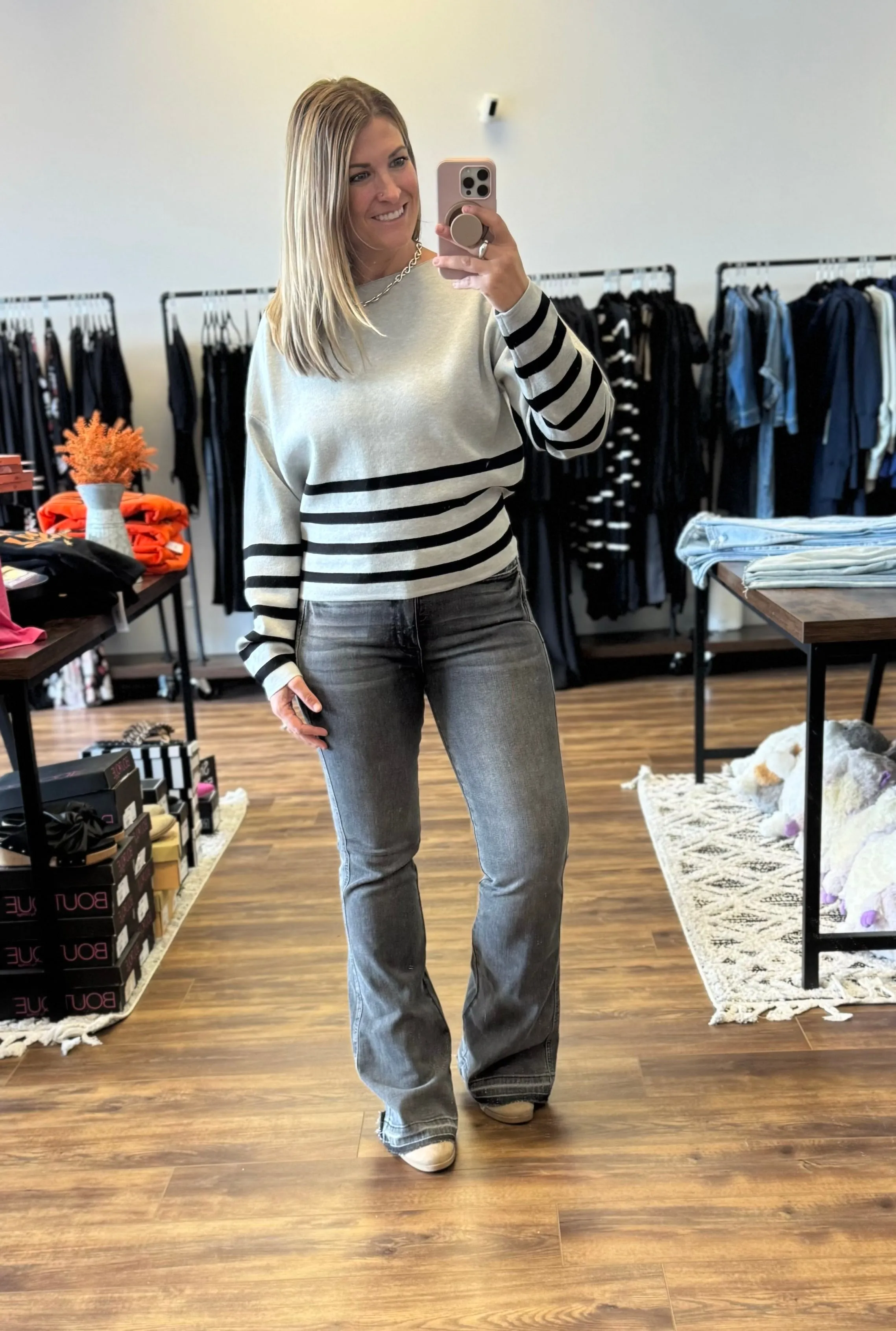 Striped Crop Boatneck Sweater