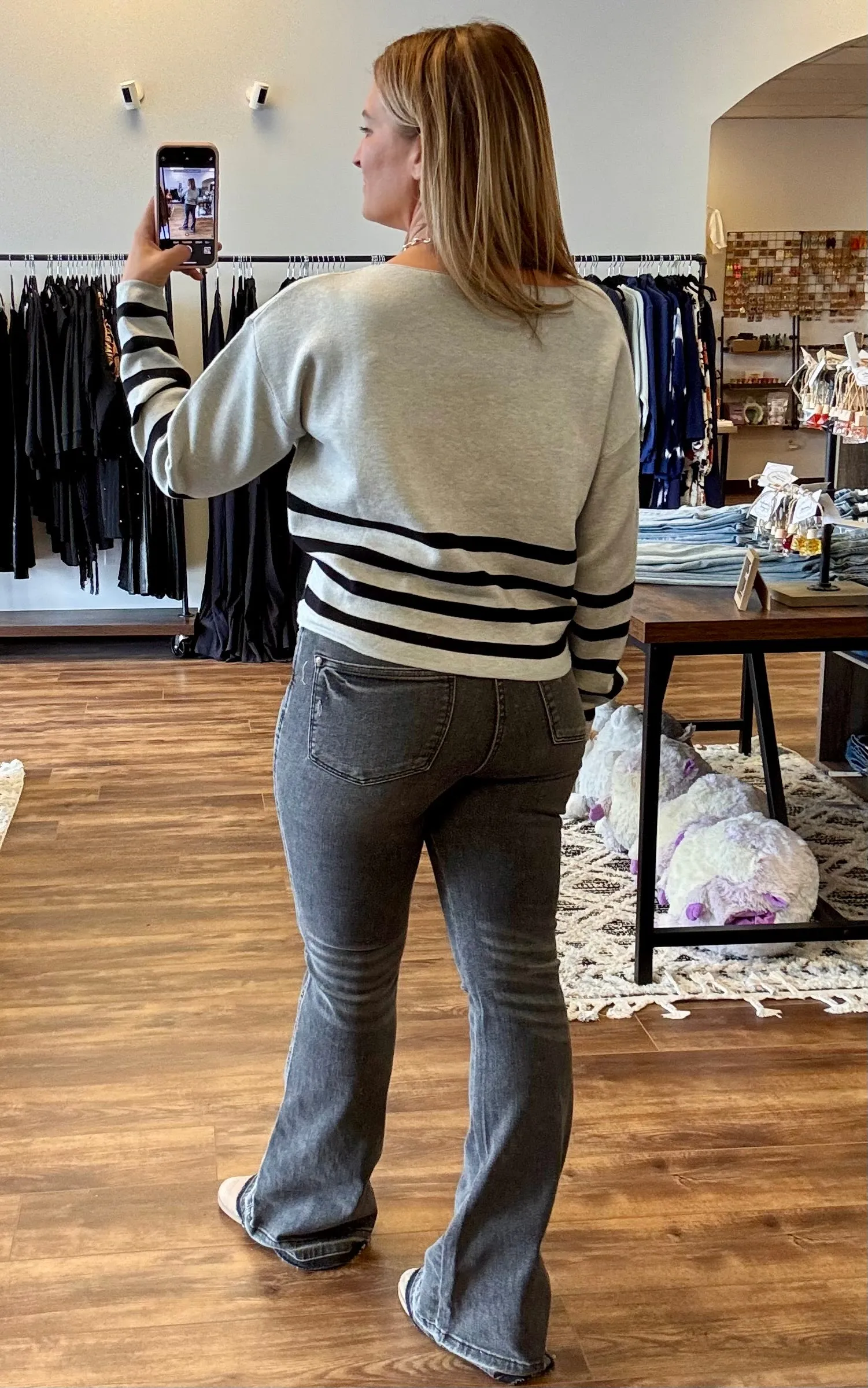 Striped Crop Boatneck Sweater