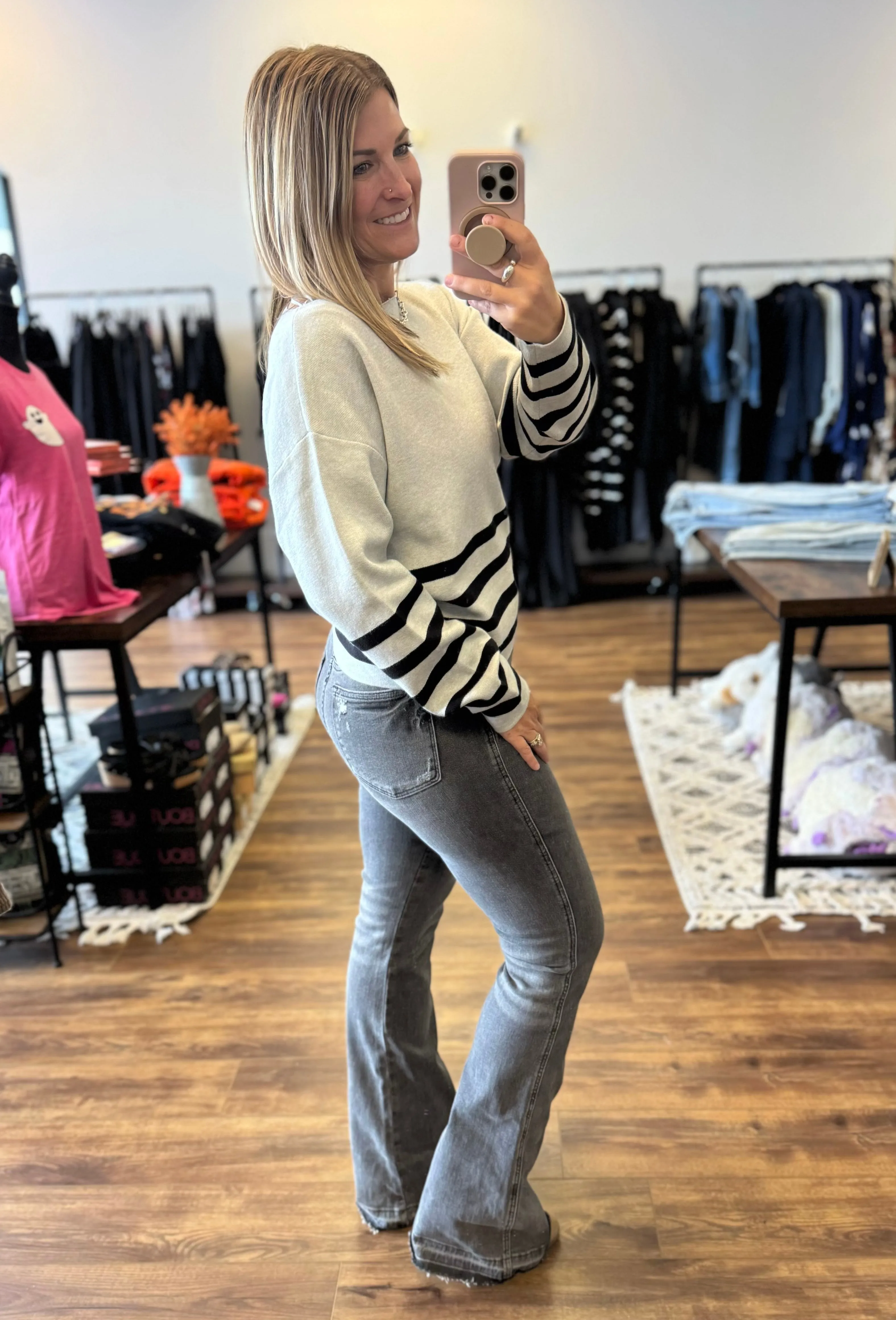 Striped Crop Boatneck Sweater