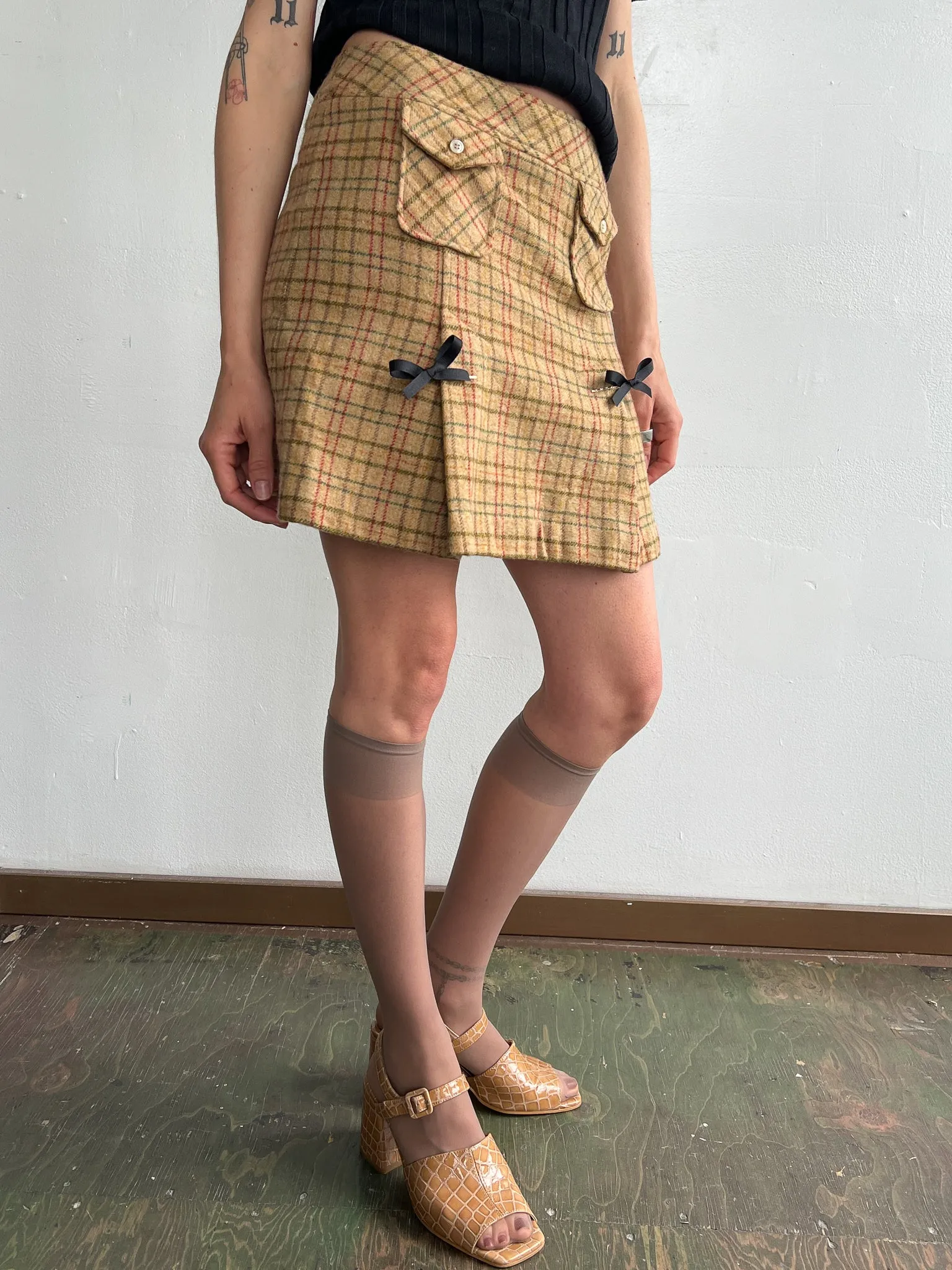 Tan Plaid Pleated Mini