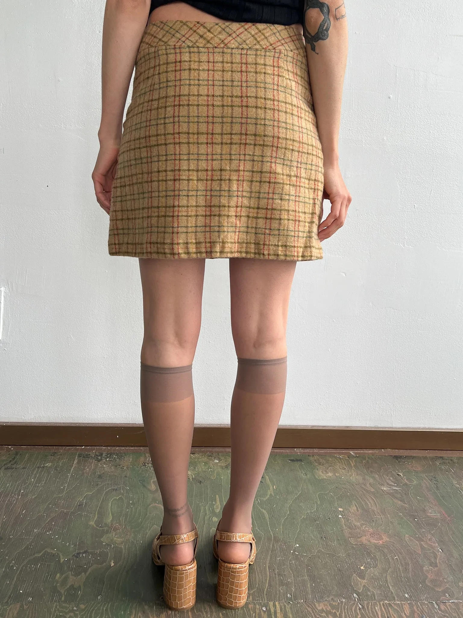 Tan Plaid Pleated Mini