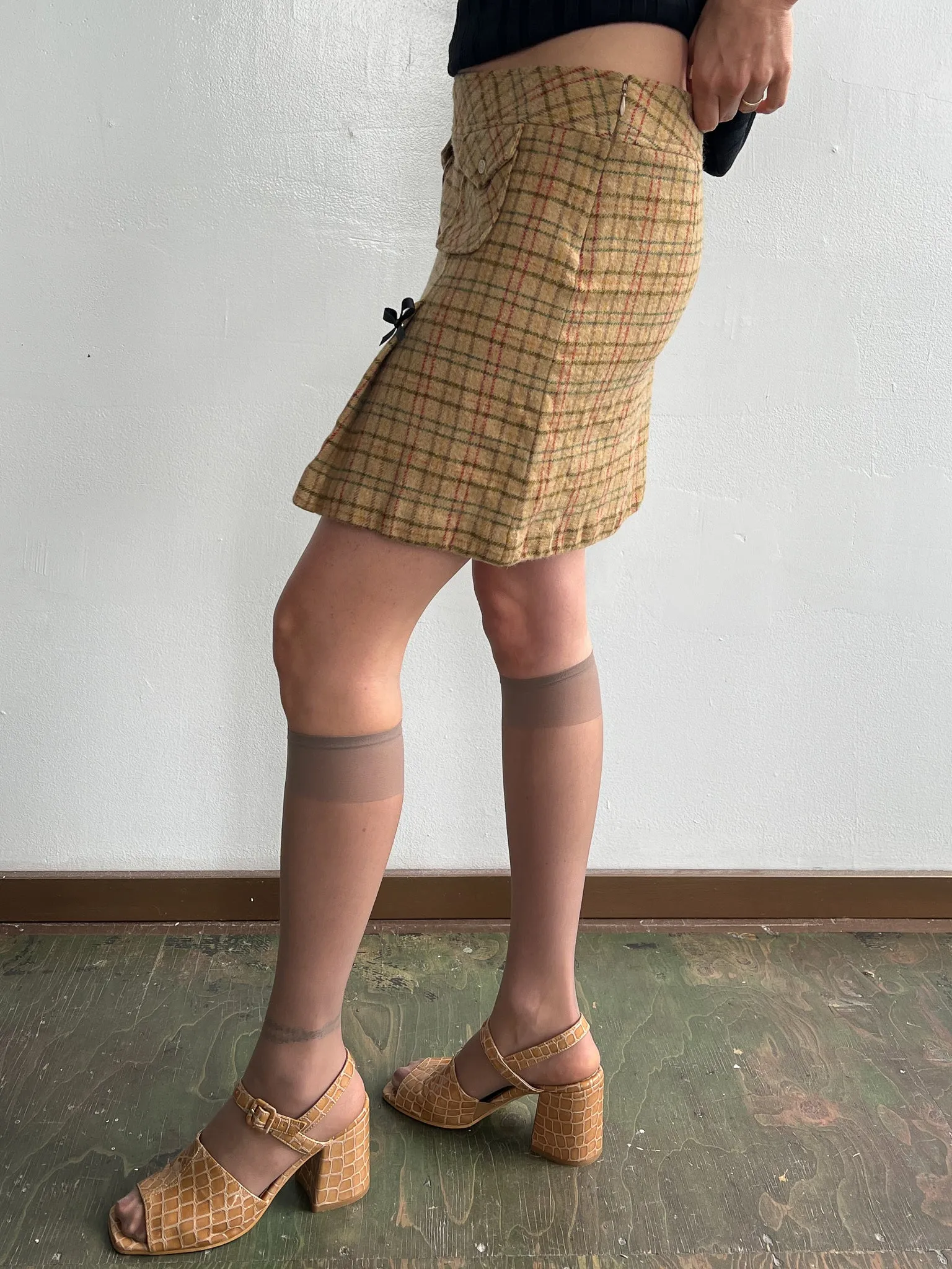 Tan Plaid Pleated Mini