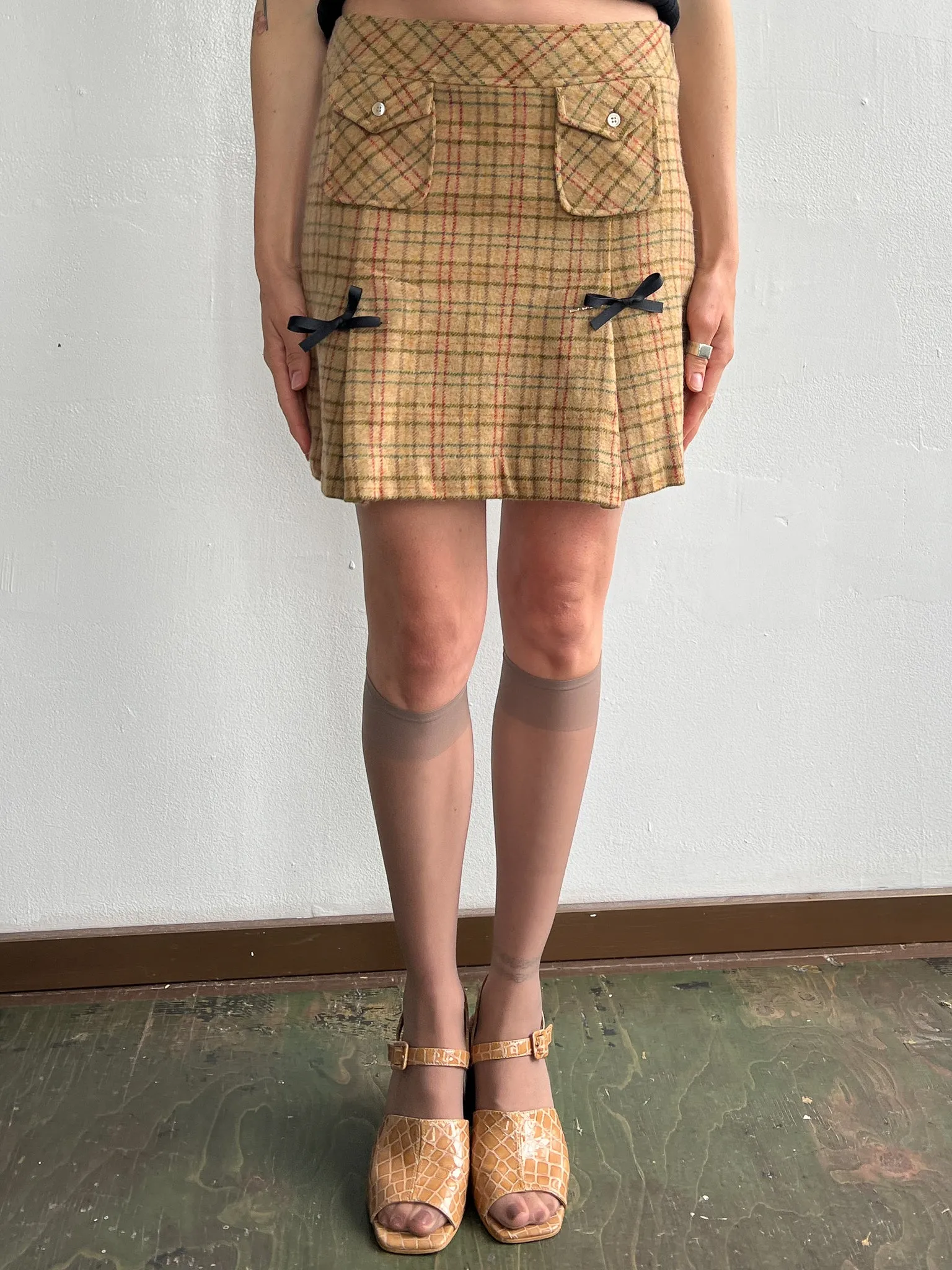 Tan Plaid Pleated Mini