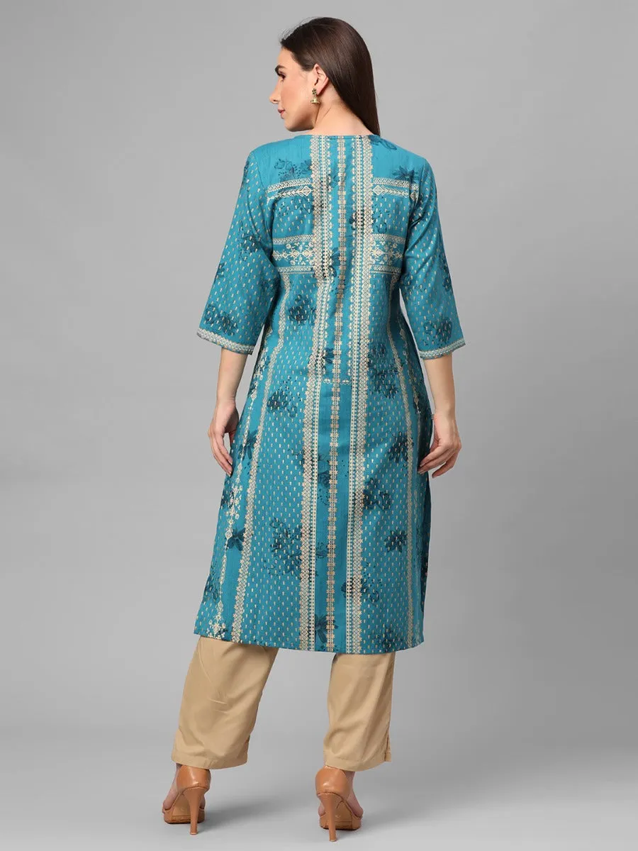 Teal Floral Printed Kurta