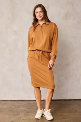 The Frannie Pocket Midi Skirt in Camel