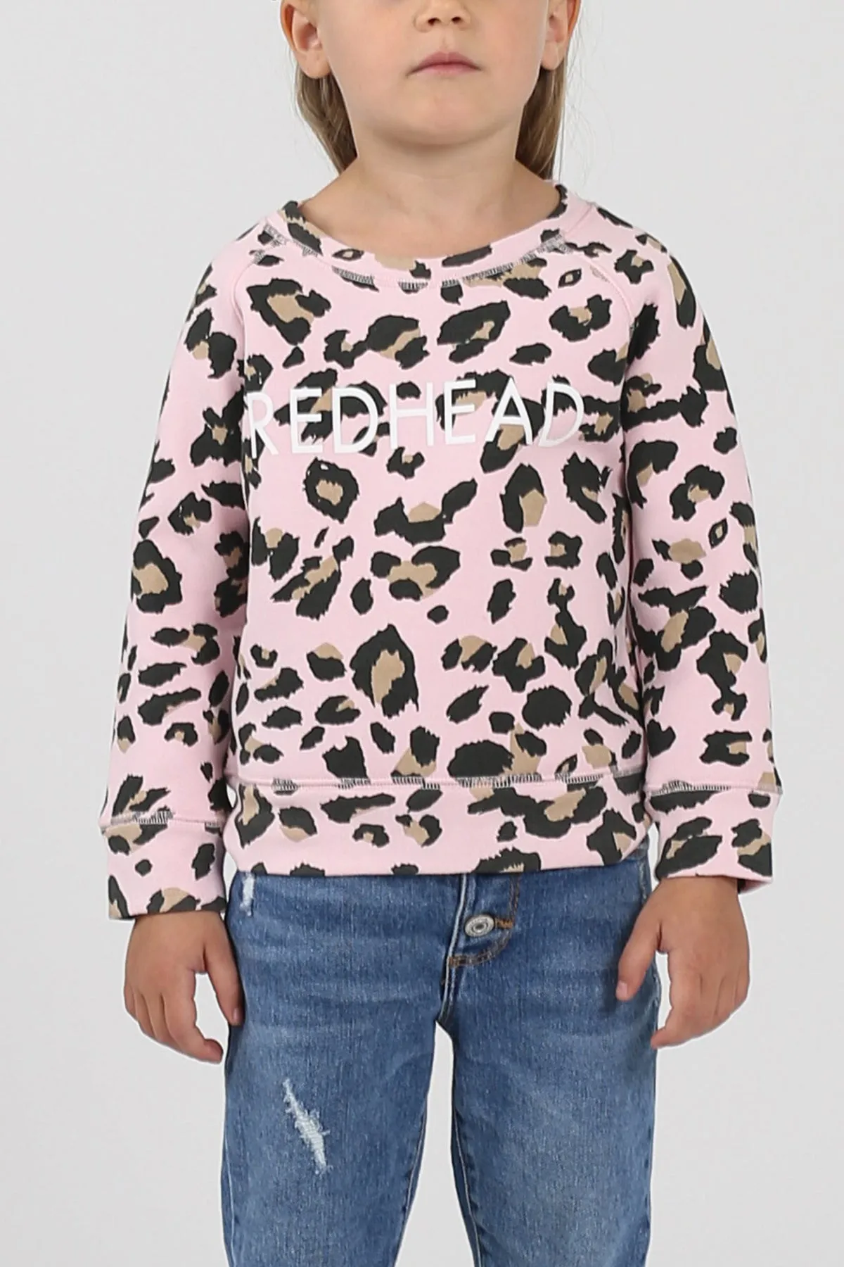 The "REDHEAD" Little Babes Crew Neck Sweatshirt | Pink Leopard