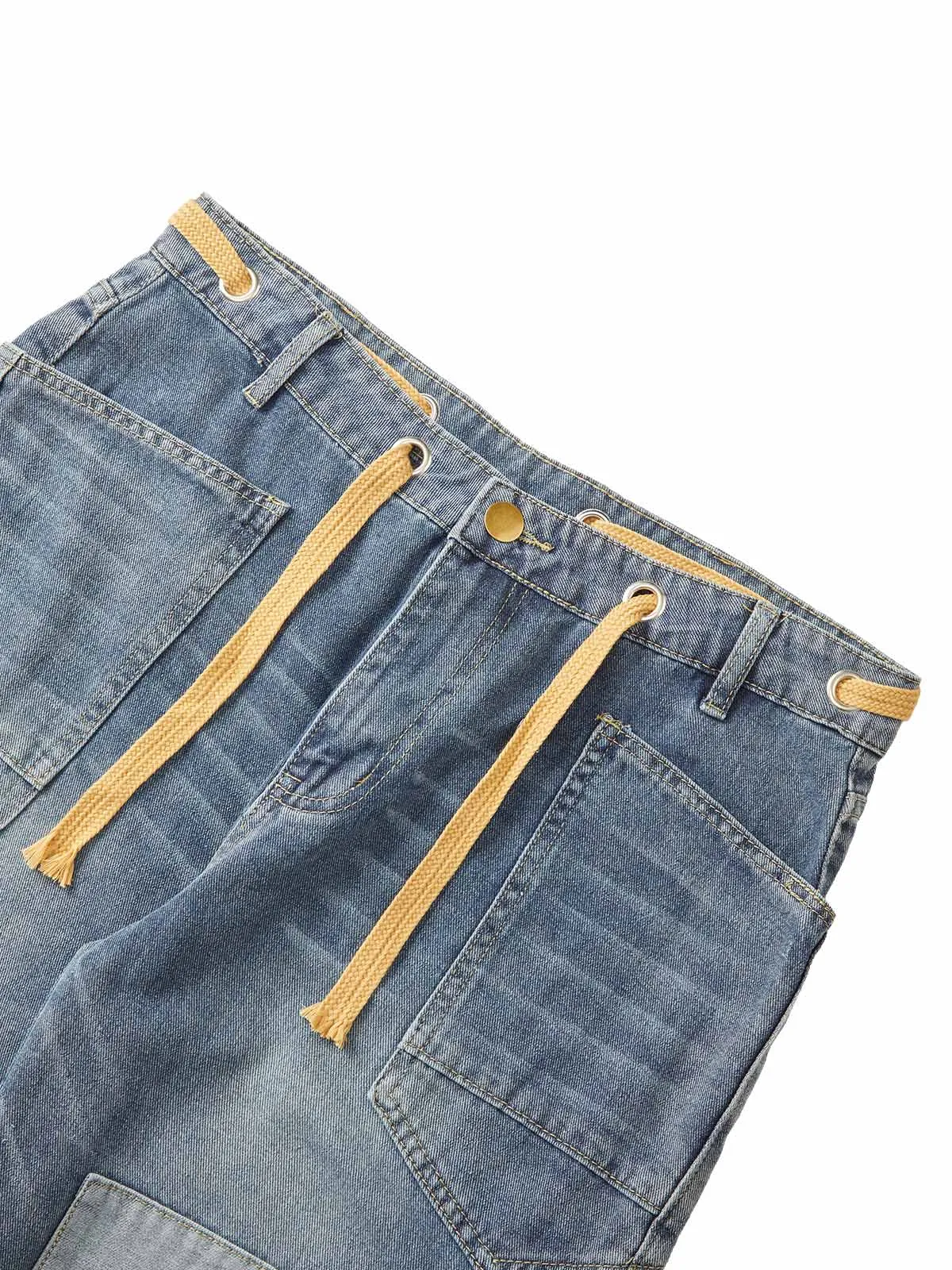 Thesupermade Drawstring Denim Patch Washed Jeans