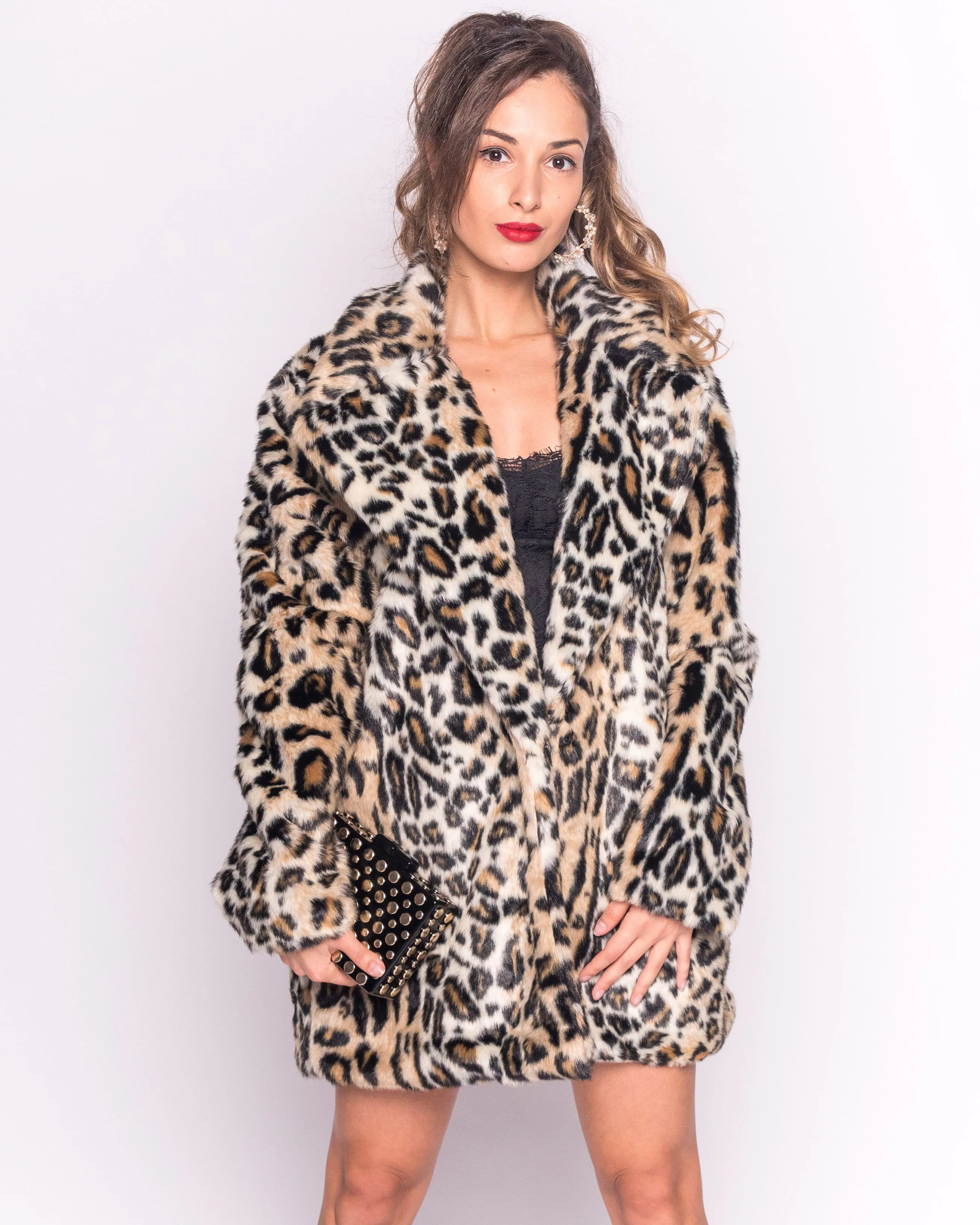 Trendy Leopard print faux fur oversized coat