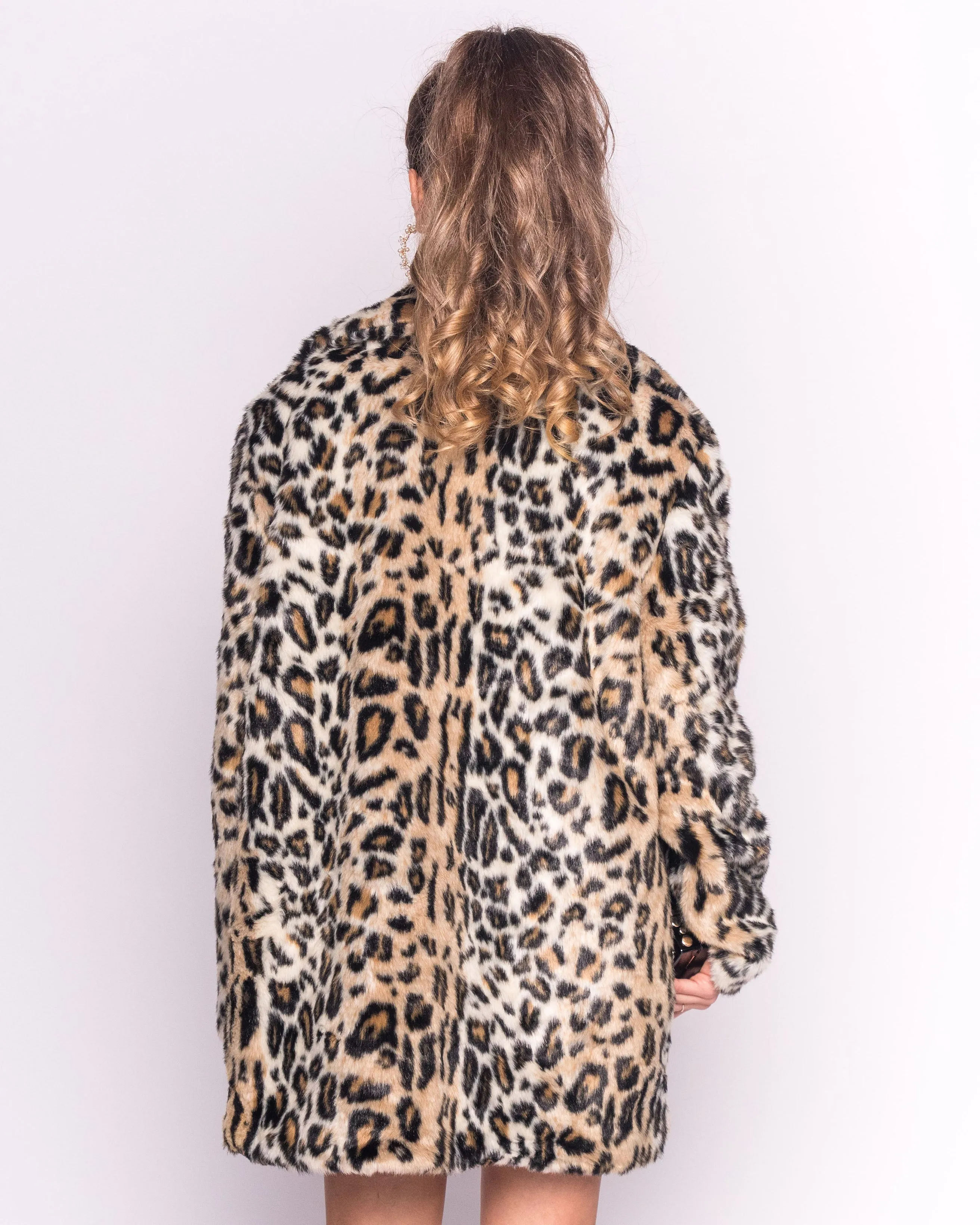 Trendy Leopard print faux fur oversized coat