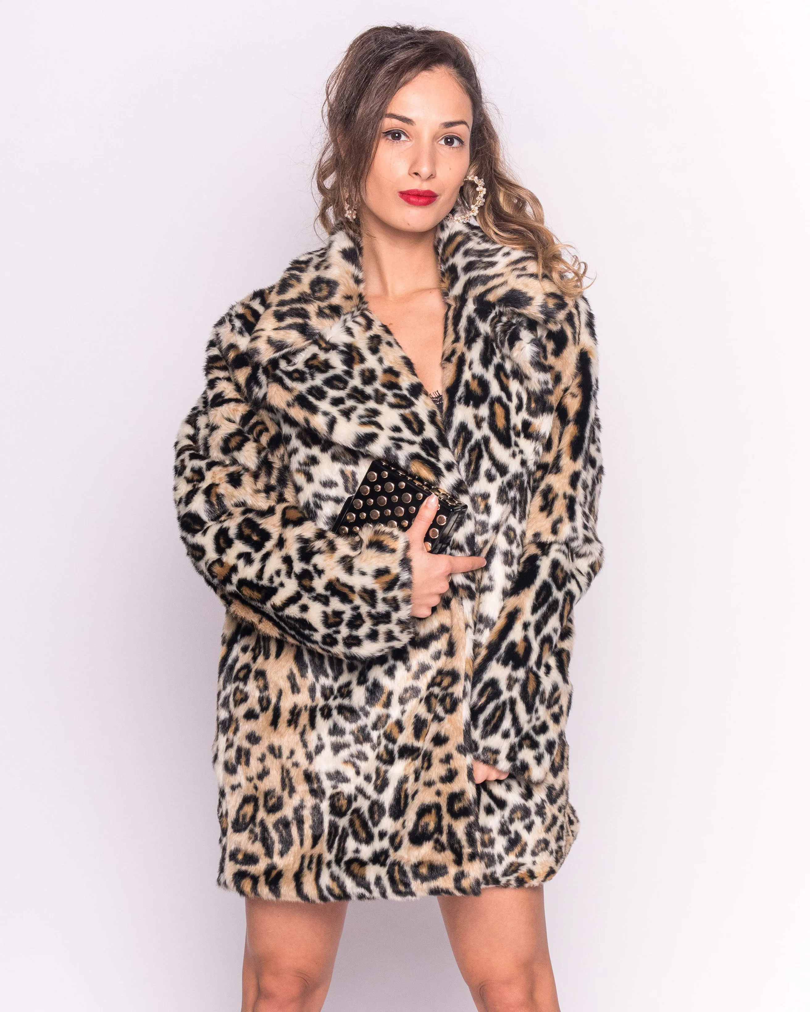 Trendy Leopard print faux fur oversized coat