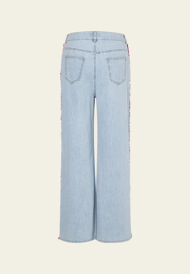 Tweed Eembellished Straight-leg Jeans