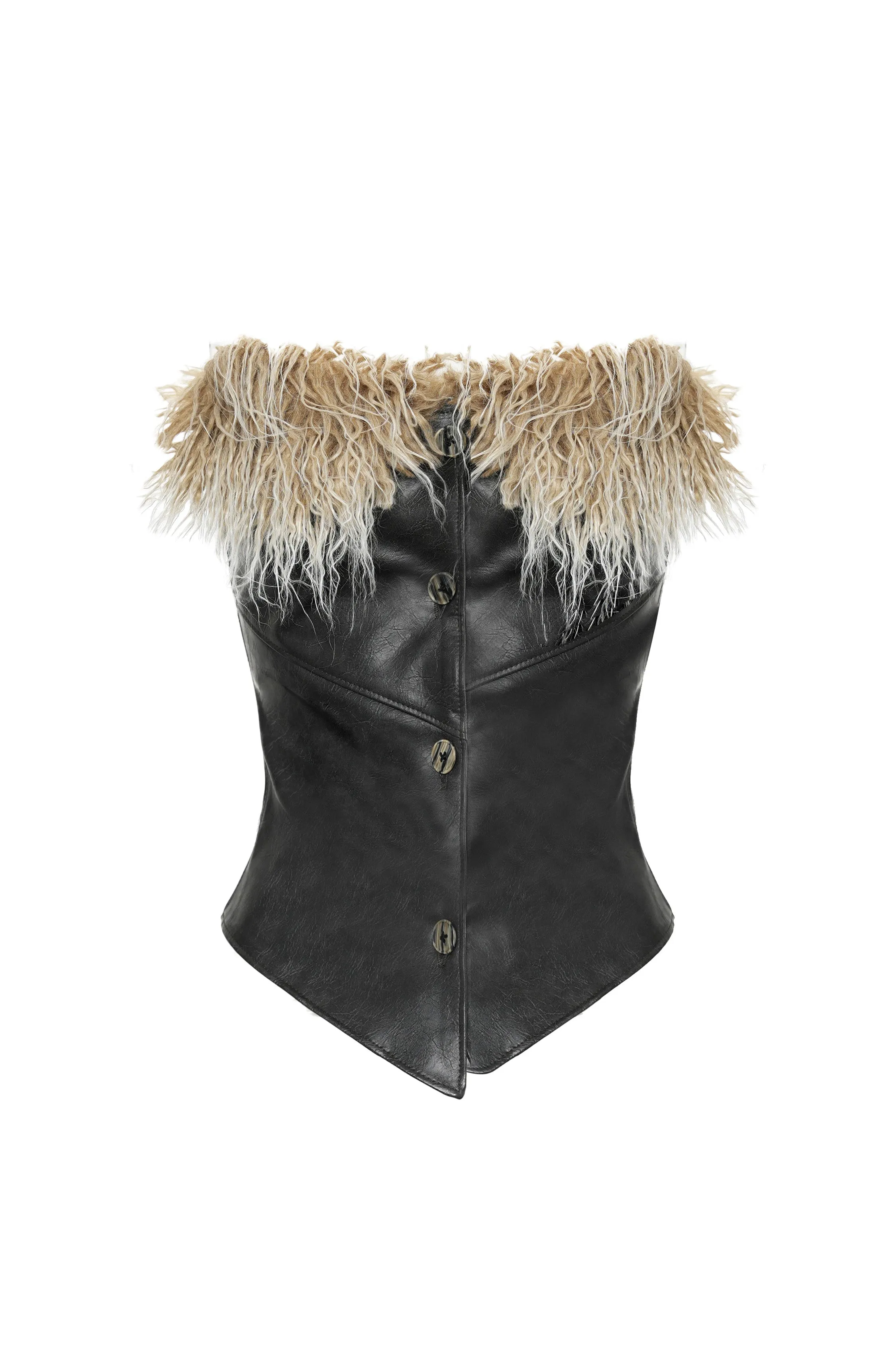 VICE CITY leather fur tube top