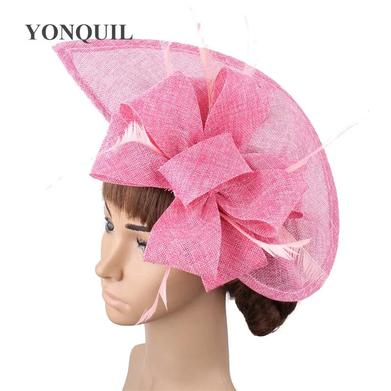 Vintage Big Derby Women Green Fascinators Hats Elegant Female Event Feather Headwear Race Hair Accessories Millinery Hats SYF66