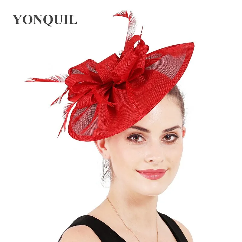 Vintage Big Derby Women Green Fascinators Hats Elegant Female Event Feather Headwear Race Hair Accessories Millinery Hats SYF66