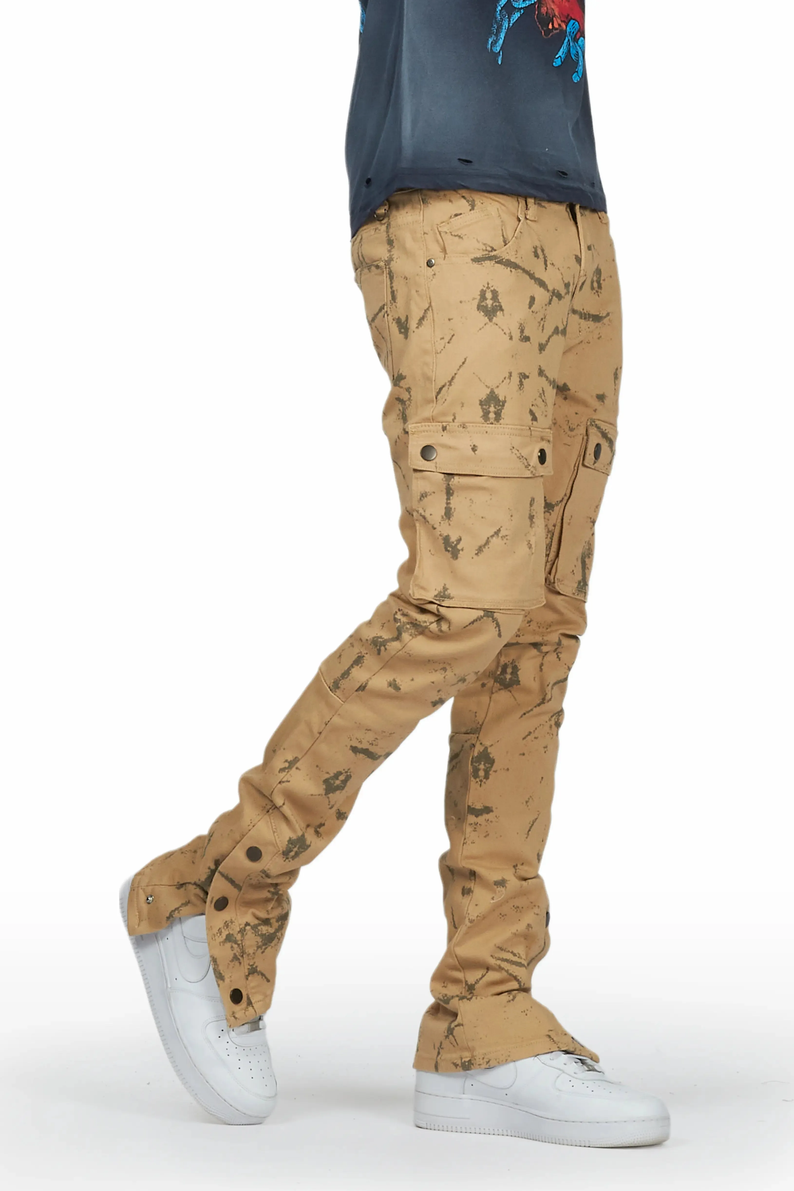 Waage Marble Khaki Cargo Stacked Flare Jean