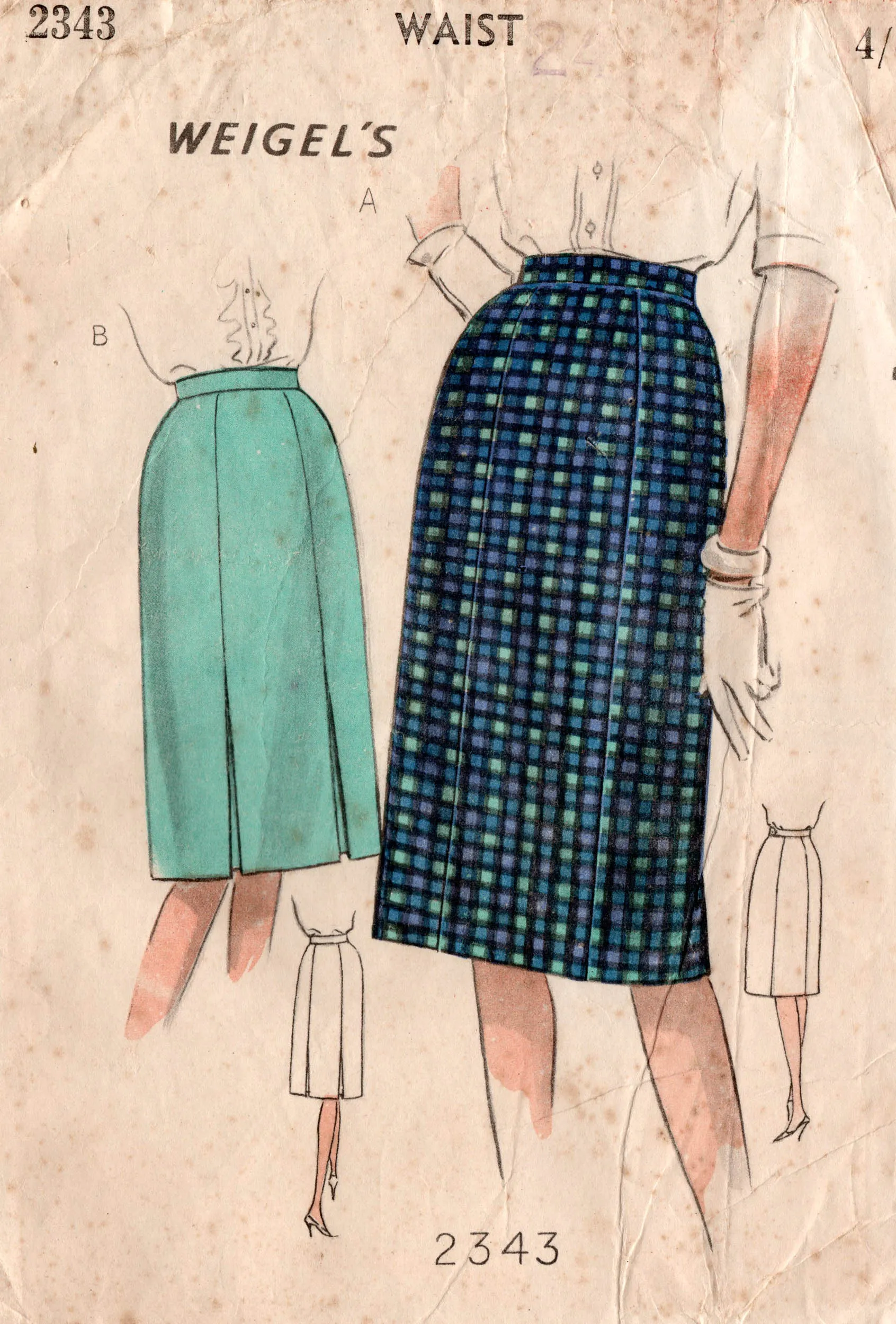 Weigel's 2343 Womens Slim Skirt With Or Without Pleats 1960s Vintage Sewing Pattern Waist 24 inches