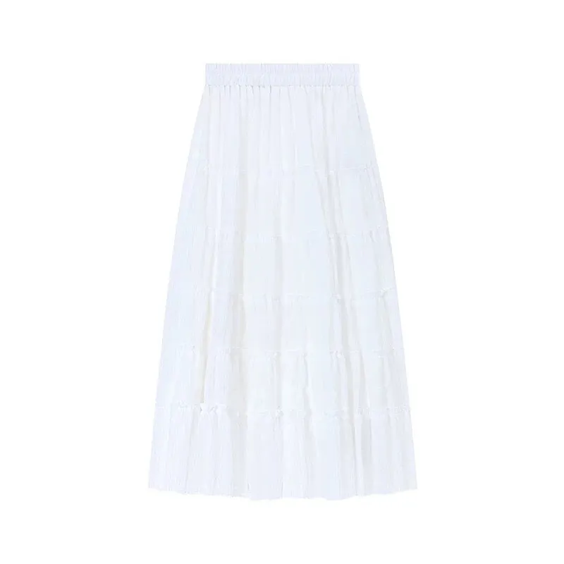 White Five Layered Long Skirt