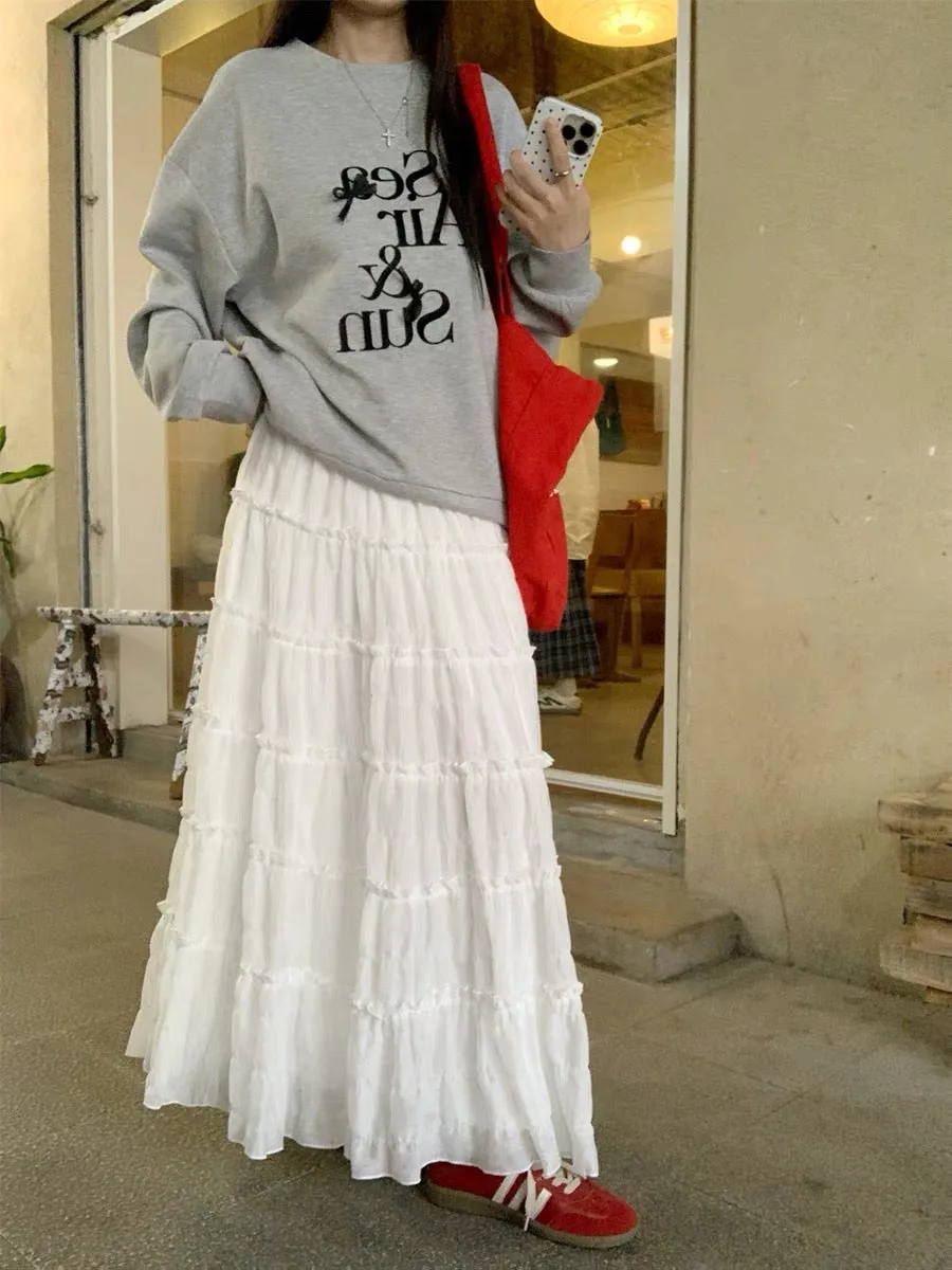 White Five Layered Long Skirt