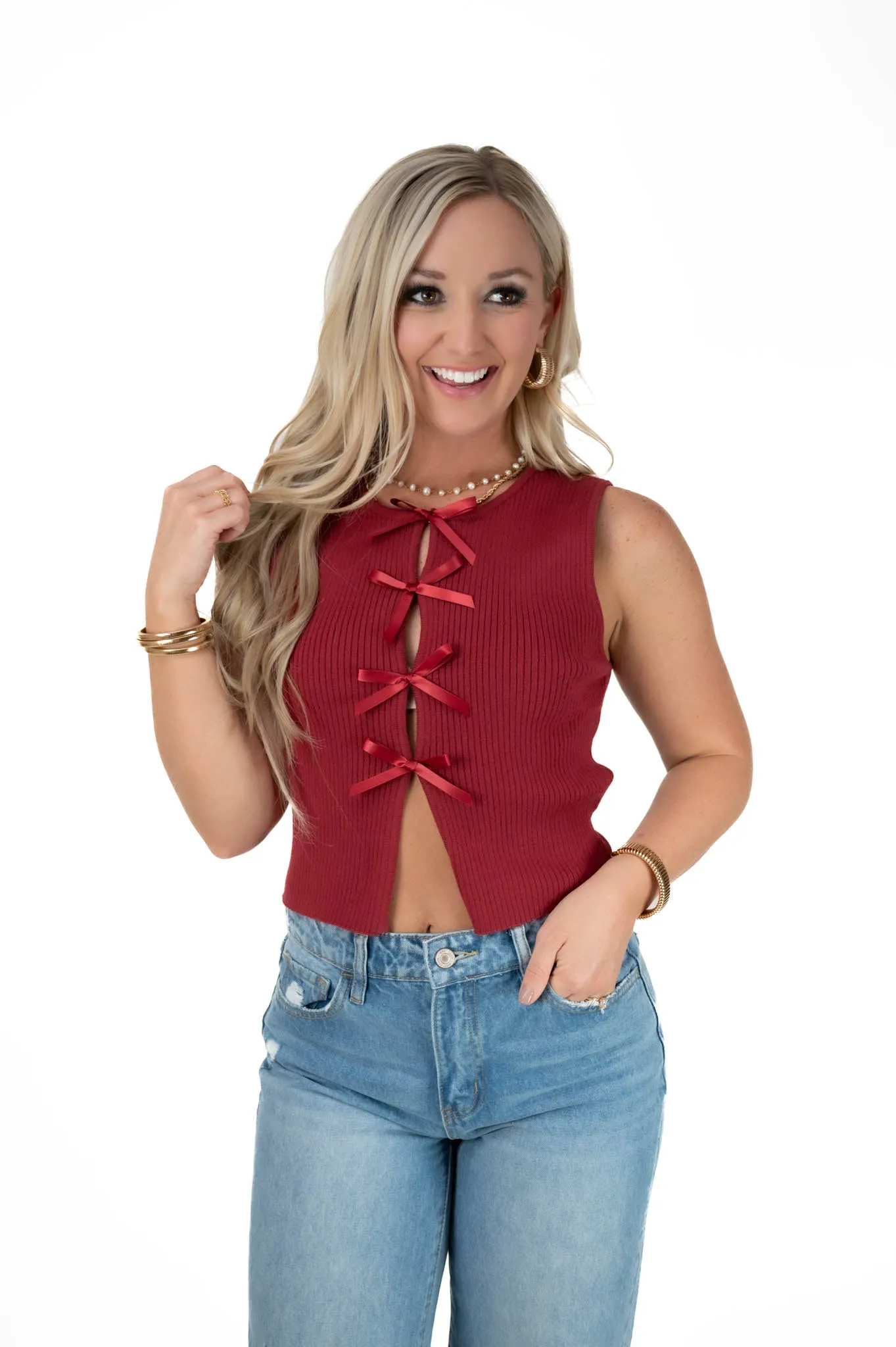 Wine Bow Sweater Top