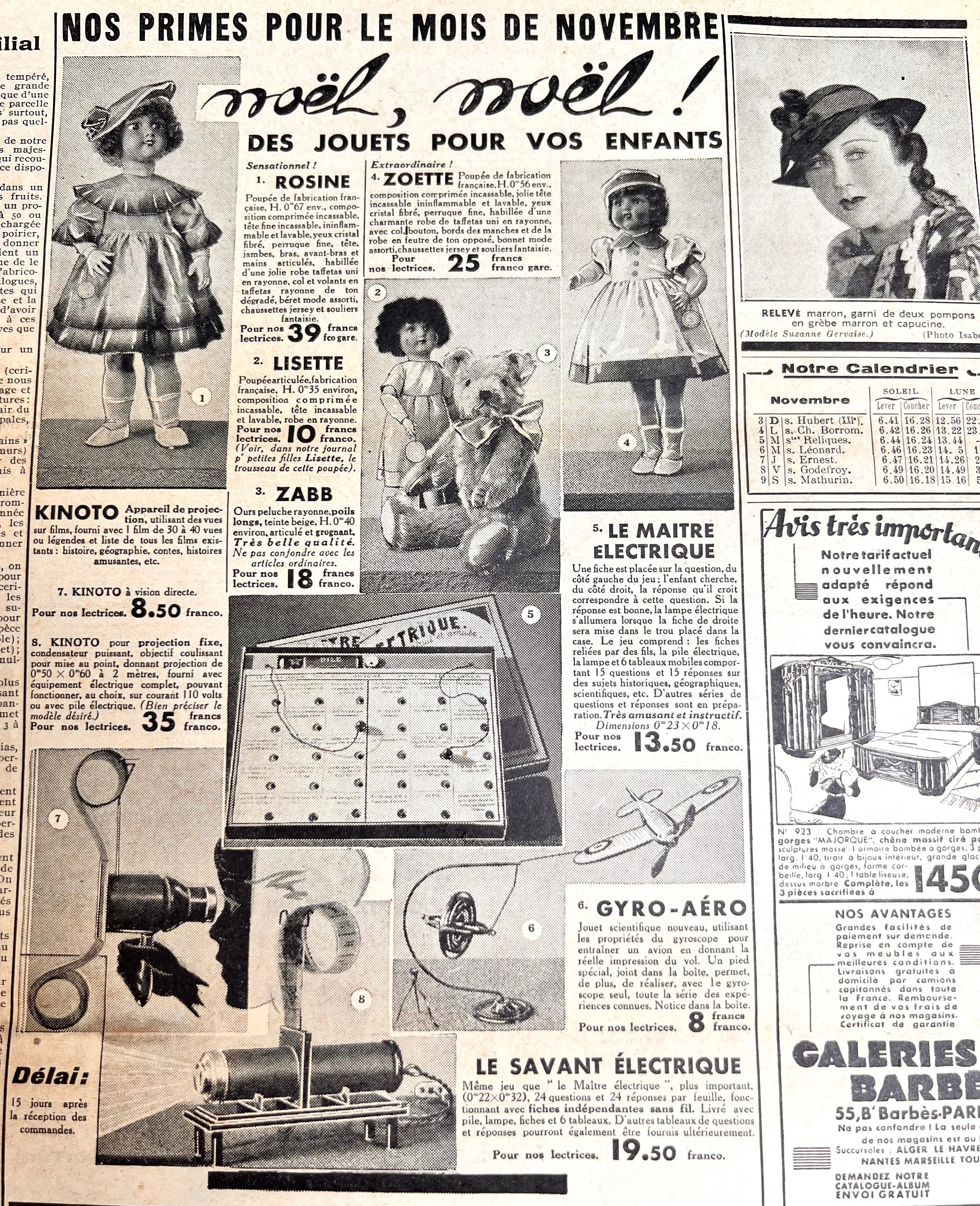 Winter Fashions incl. Mourning Coats and Childrens Toys in November 1935 Women's Paper Le Petit Echo de la Mode