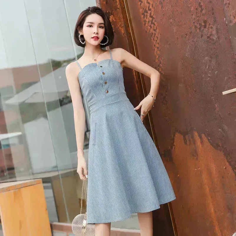 Women Summer Ins Super fashion Skirt dress  Spaghetti strap Midi skater dress