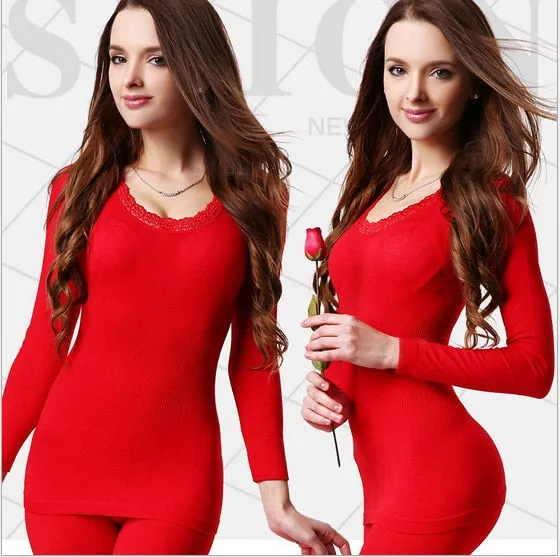 Women's Alluring Elastic Fashionable Comfortable Long Johns Thermal Set