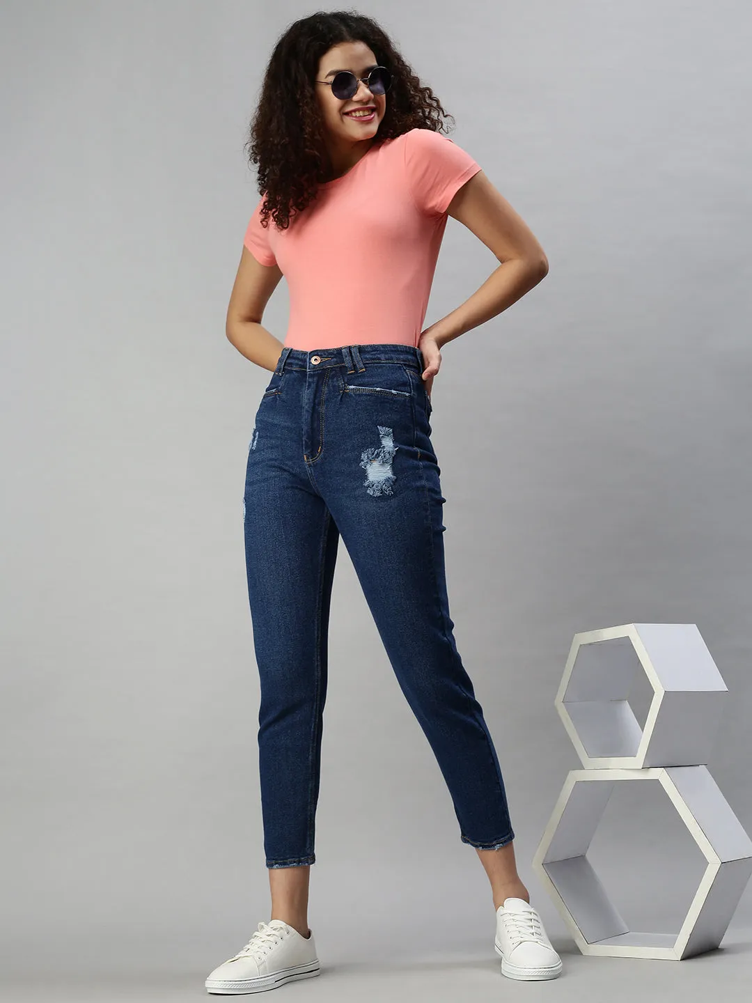 Women's Denim Navy Blue Mom Fit Jeans