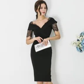 Women's Summer Lace Patchwork Sheath V-Neck Dress