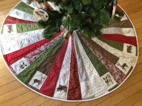 Woodland Christmas Tree Skirt Quilted, Merriment Fabric