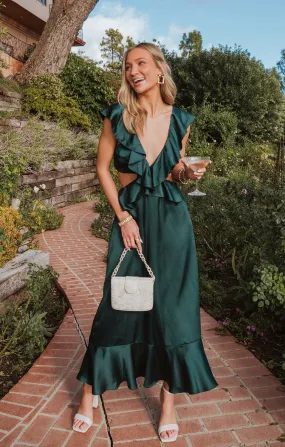 Zoey Midi Dress ~ Deep Emerald Luxe Satin