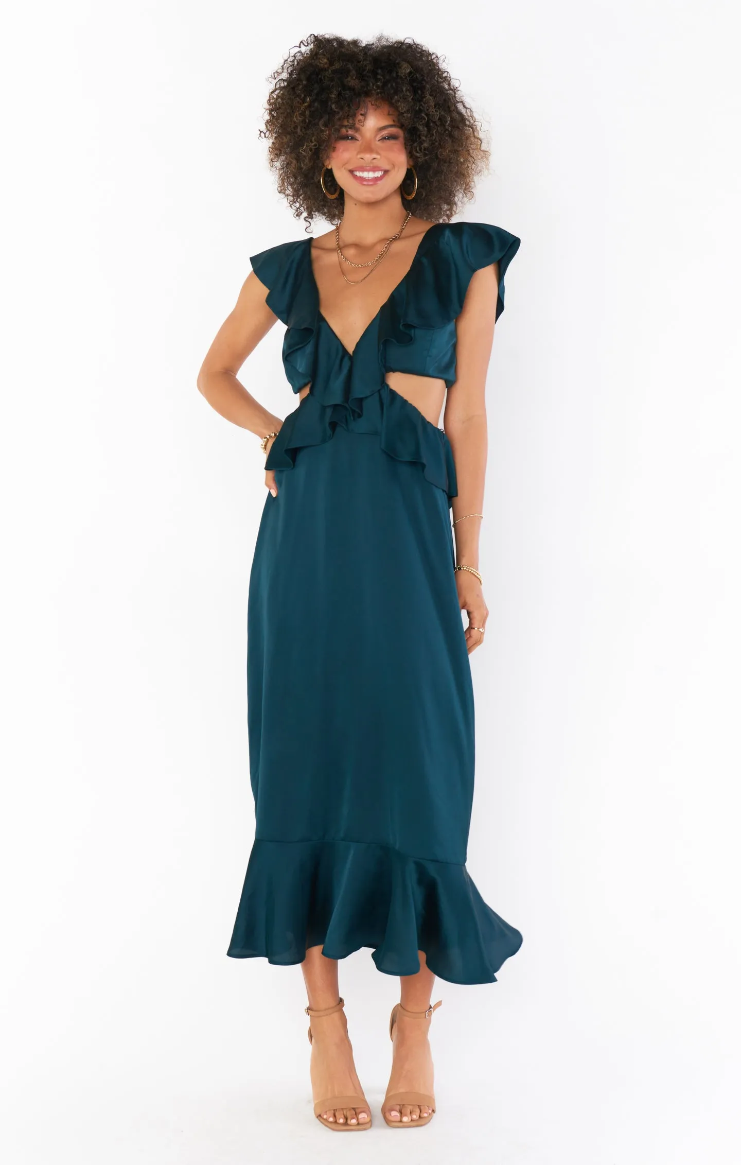 Zoey Midi Dress ~ Deep Emerald Luxe Satin